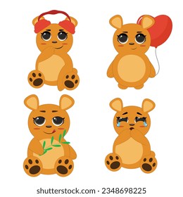 Bear vector set cartoon animal character and cute brown grizzly bear illustration animalistic set children's teddy bear isolated on white background