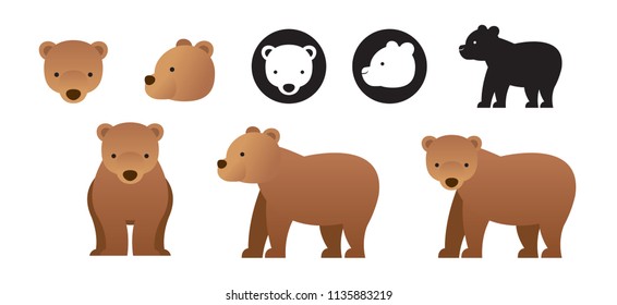 Bear Vector Set, Front View, Side View, Silhouette