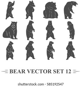 bear vector, set, icons, label, sign, sticker, t-shirt, print, patch on jacket, sticker, bear is looking