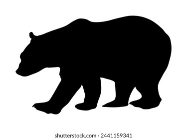 Bear vector silhouette illustration isolated on white background. Grizzly symbol. Big animal, nature wildlife concept. Polar bear shape shadow.