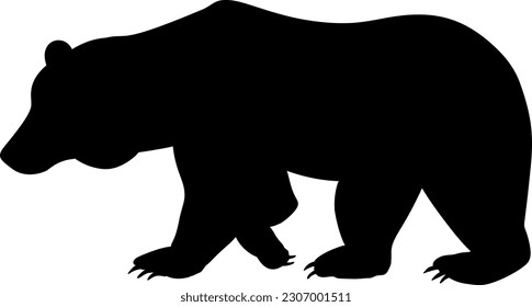 Bear vector silhouette. Monochrome vector bear logo template. Grizzly walking silhouette. Isolated hand drawn polar bear