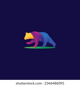 Bear vector silhouette. Monochrome vector logo template. Grizzly walking silhouette. Isolated hand drawn polar bear
Colorful grizzly bear zentangle arts isolated on black background
Bear.