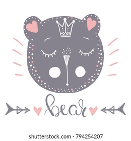 Bear vector,T-shirt Print, so cute ,Valentine's Day, animal drawing, Children illustration. Separate Objects, Romantic hand drawing poster. Cartoon doodle character.