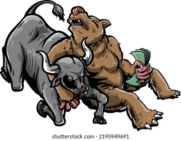 Bear Versus Bull Vector Illustation