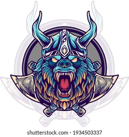 bear viking animal head illustration for your merchandise or business