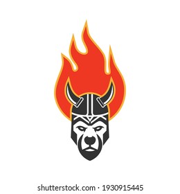 bear viking on fire icon logo vector concept design