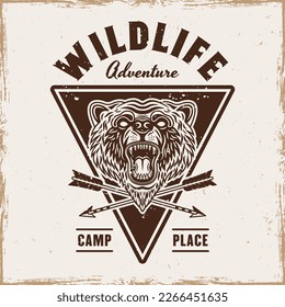 Bear vintage grunge emblem, badge, label or logo for camping and outdoors vector illustration