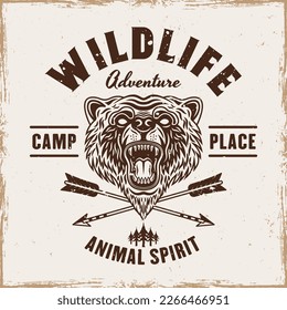 Bear vintage grunge emblem, badge, label or logo with headline wildlife vector illustration