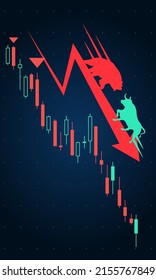 Bear Vs Bull Cow Fight Concept - Financial Investment Trading Stock Market Up Down Trend Graph Chart Simple Clean Vector Illustration.