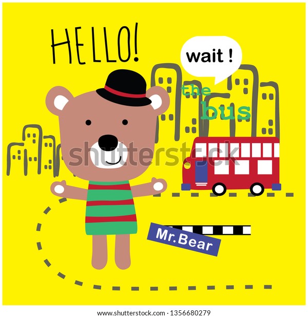 bear wait the bus funny animal
cartoon,vector
illustration