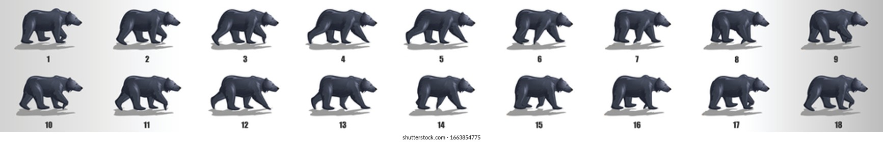 Bear Walk Cycle Animation Frames, Loop Animation Sequence Sprite Sheet 