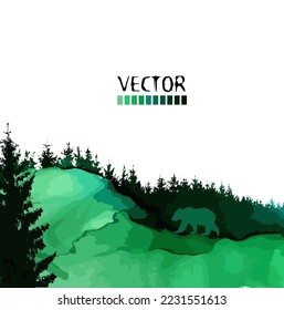 the bear is walking in the forest. Vector illustration