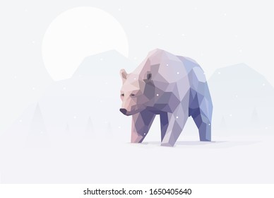 A bear walking in the midst of a snow-white. Vector EPS10