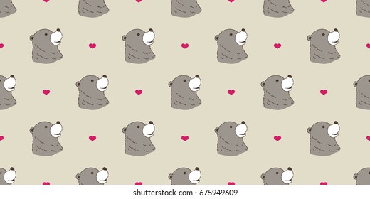 Bear wallpaper. polar bear Seamless Pattern heart vector doodle