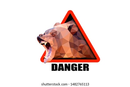 bear warning sign created in polygonal desing style. Vector, EPS 10