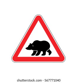 Bear Warning sign red. Predator Hazard attention symbol. Danger road sign triangle wild beast