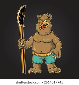 Bear Warrior Character Cartoon for your work logo, merchandise t-shirt, stickers and label designs, poster, greeting cards advertising business company