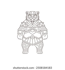 bear warrior powerful animal logo line design vector