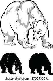 Bear watching backside, Digital line art of Grizzly, Beautiful silhouette of Carnivorous animal
