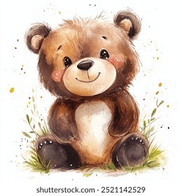 Bear watercolor clipart illustration isolated