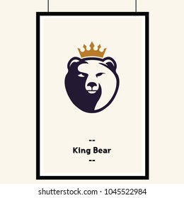 Bear wearing in crown. Bear king.