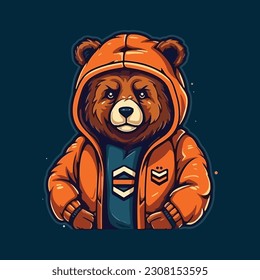 bear wearing jacket illustration  flat color style  cartoon logo