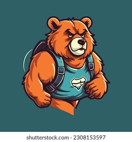 bear wearing jacket illustration. flat color style. cartoon logo