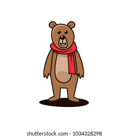 Bear Wearing Red Scarf Illustration Vector