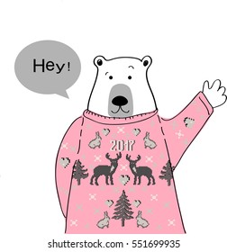 bear wearing a sweater with a reindeer