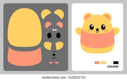 Bear wearing tshirt pattern for kids crafts or paper crafts. Vector illustration of bear puzzle. cut and glue patterns for children's crafts.