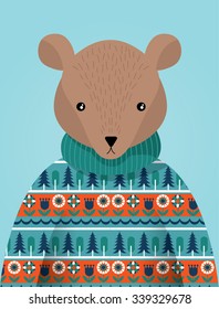 bear wearing ugly sweater vector/illustration