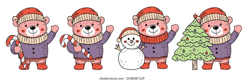 Un oso con un sombrero de invierno y celebrando Navidades