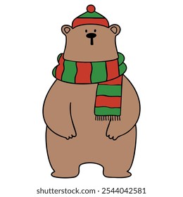 Urso Vestindo Chapéu De inverno E Lenço