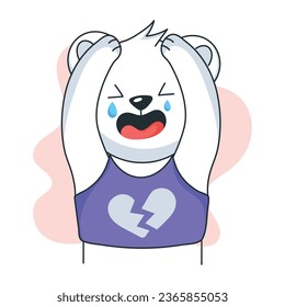 Bear weeping flat sticker design 