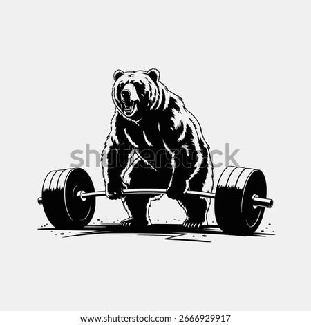 Bear weightlifting illustration isolated on white background a powerful and motivational image of a bear lifting weights, symbolizing strength, fitness, and determination in a gym setting