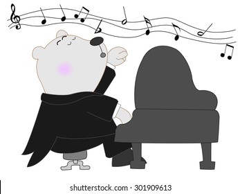 The bear which passionate, plays the piano