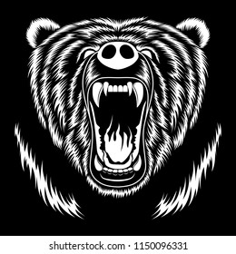 A bear of white color on a black background. Vector image.