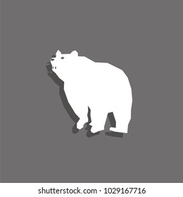 Bear. White vector icon with shadow on gray background.