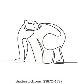 Bear wild animal in continuous line art drawing. One single outline wildlife concept. Vector illustration isolated. Minimalist design handdrawn.