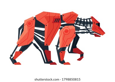 Bear Wild Animal Robot, Mechanical Intelligence Robotic Animal Vector Illustration on White Background