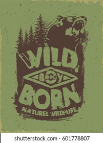 bear. wild bear typography tee print.