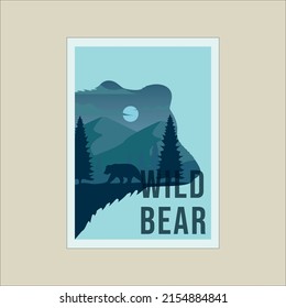 bear wildlife outdoor minimalist poster double exposure illustration template graphic design