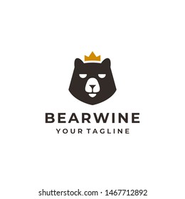 Bear Wine Logo And Icon Design Vector. (there Is A Wine Glass In The Shape Of A Bear Nose).