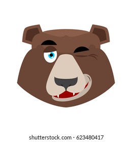 Bear winking Emoji. grizzly happy emotion. face Wild animal isolated
