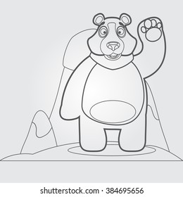 Bear in winter in a cartoon style outline drawing.