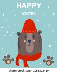 bear winter simple cartoon new year flat