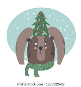 bear winter simple cartoon new year flat