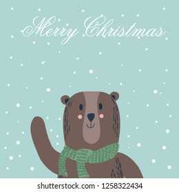 bear winter simple cartoon new year flat