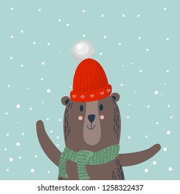 bear winter simple cartoon new year flat