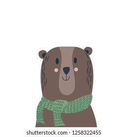 bear winter simple cartoon new year flat